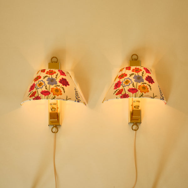 *ON HOLD* Pair of Boréns Brass Wall Sconces with Josef Frank “California” Textile Shades