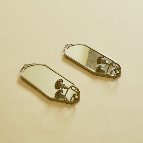 Pair of Pewter Mirrored Wall Candle Holders