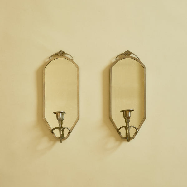 Pair of Pewter Mirrored Wall Candle Holders