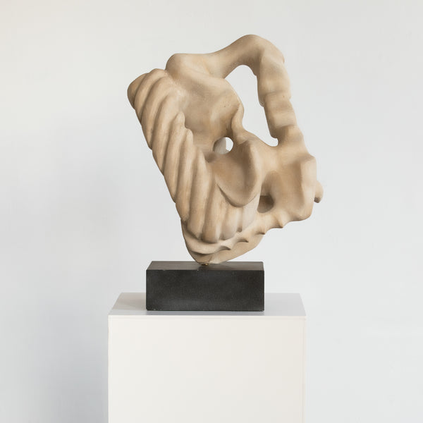 Abstract Biomorphic Limestone Composite Sculpture on Granite Base