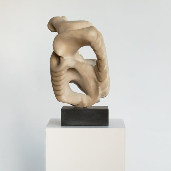 Abstract Biomorphic Limestone Composite Sculpture on Granite Base