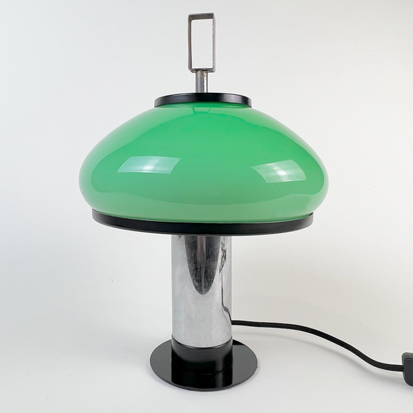1960's Italian Table Lamp with Green Blown Glass Shade
