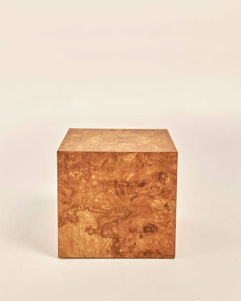Burlwood Cube Side Table attributed to Milo Baughman