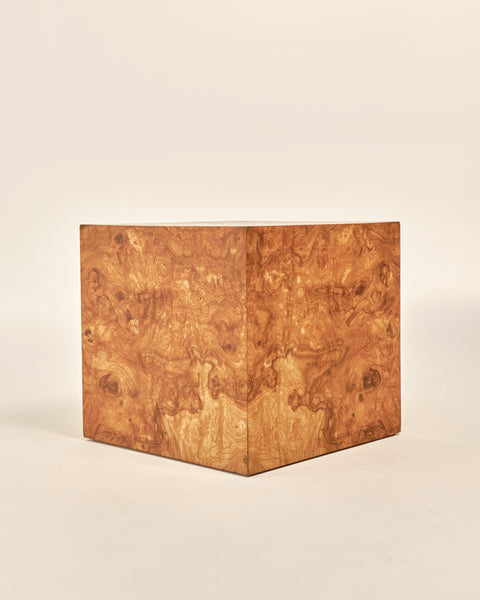 Burlwood Cube Side Table attributed to Milo Baughman
