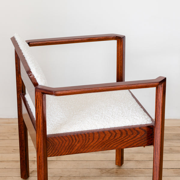 Pair of Newly Restored 1960's Danish Walnut and Cream Alpaca Wool Boucle Chairs