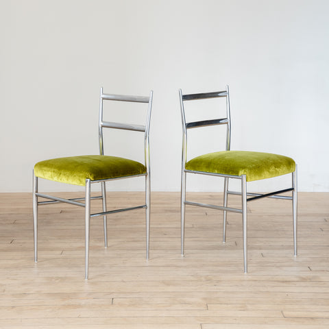 Pair of Italian Dining Chairs by the Otto Gerdau Company in Emerald Green Loro Piana Silk Velvet