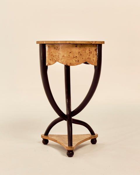 Pair of Scalloped Edge Burlwood Nightstands or Side Tables