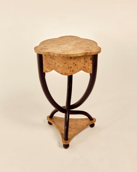 Pair of Scalloped Edge Burlwood Nightstands or Side Tables