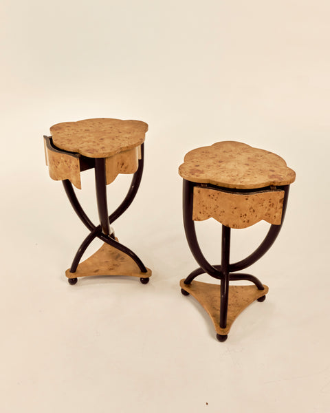 Pair of Scalloped Edge Burlwood Nightstands or Side Tables