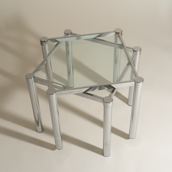 Trio of Nesting Chrome and Glass Tables