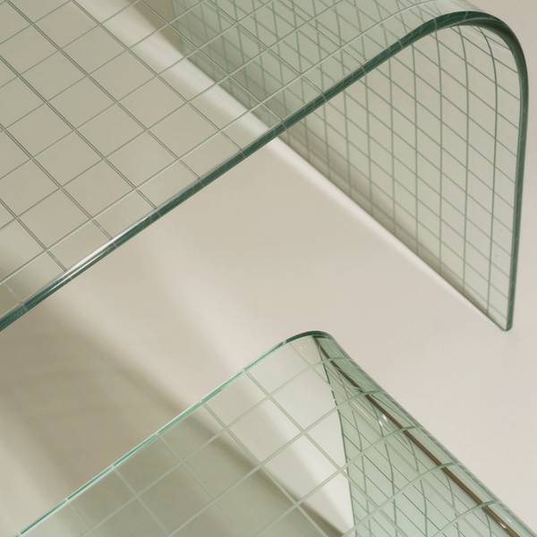 1970's Etched Grid Glass Waterfall Tables by Angelo Cortesi for Fiam Italia