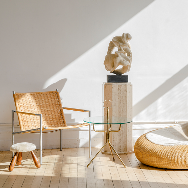 Abstract Biomorphic Limestone Composite Sculpture on Granite Base