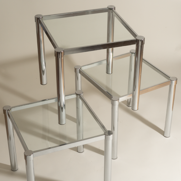 Trio of Nesting Chrome and Glass Tables