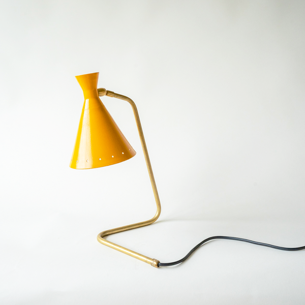 1950’s Enamel and Brass Yellow Desk Lamp Attributed to Stilnovo