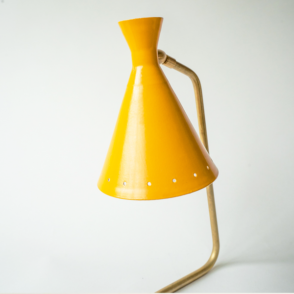1950’s Enamel and Brass Yellow Desk Lamp Attributed to Stilnovo